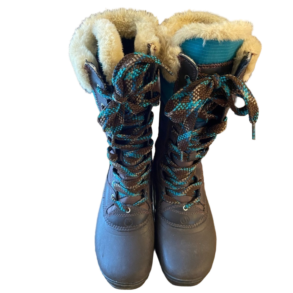Merrell Winterbelle Peak Insulated Opti-Warm Tall Zip Brown Leather Boot SZ 6.5